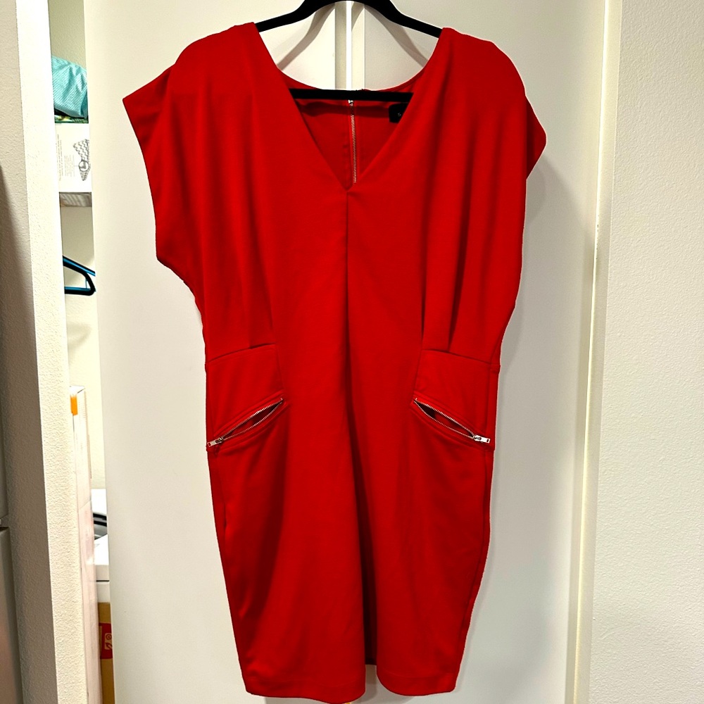 Snap Little Red Dress with Zipper Pockets Size Large